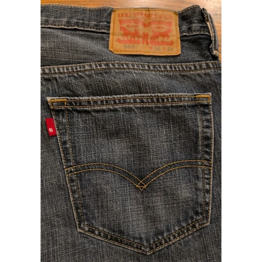 Levi's 569 Loose Straight Fit Mens Blue Jeans Sz 36 x 34 100% Cotton GUC